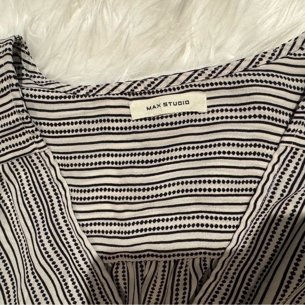 Max Studio Women Large Black White Striped Wrap Surplice Blouse - Picture 2 of 6